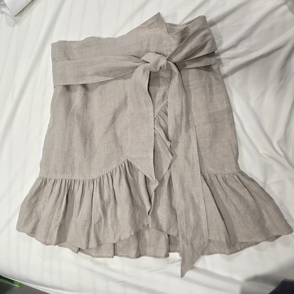Elegant Beige LINEN  Ruffle Skirt